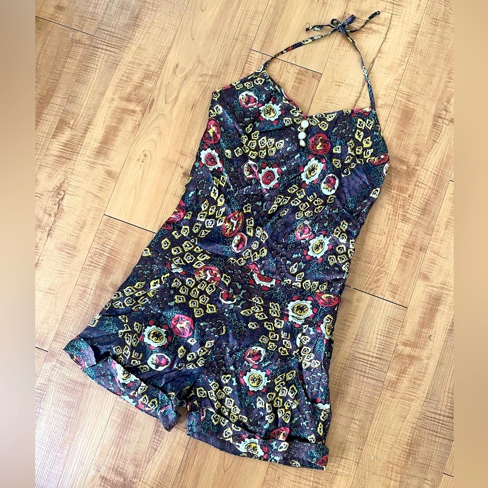 Just Johnson Elegant Floral Halter Neck Playsuit Romper 100% Silk BNWT Size 4